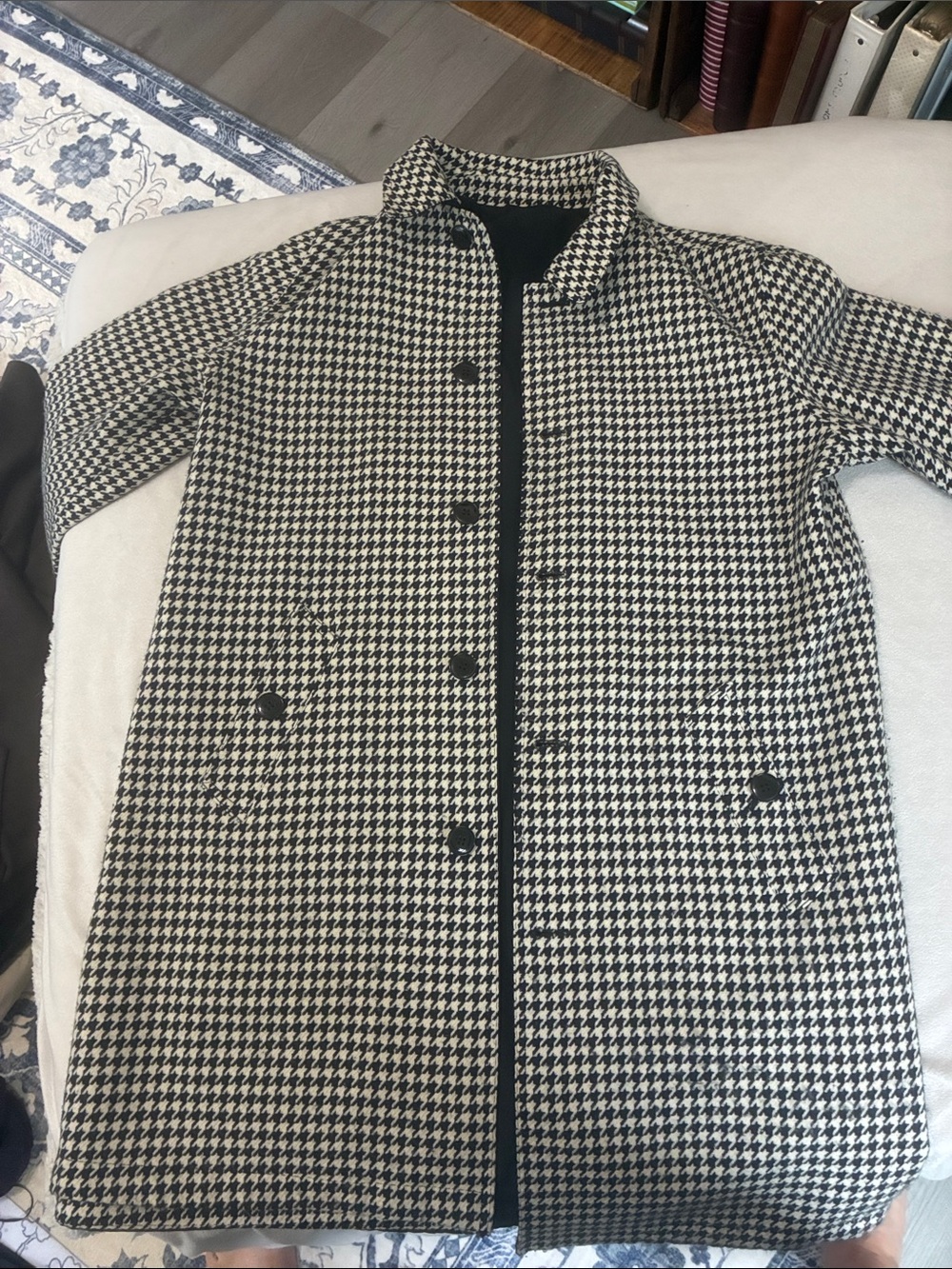 Black & White Houndstooth Pea Coat - Women's Classic Tailored Jacket